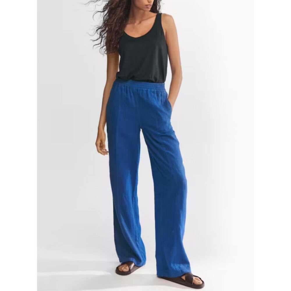 Wrap London Relaxed Linen Pants Cobalt NWT Size 8